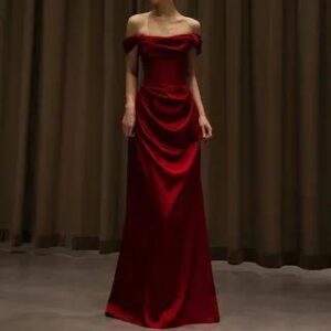 Off-Shoulder Plain A-Line Evening Gown Wine Red 258818159