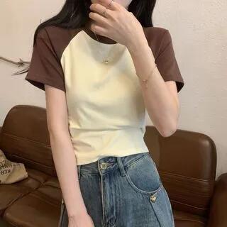 Short-Sleeve Round Neck Raglan T-Shirt Coffee & Almond by Shinsei