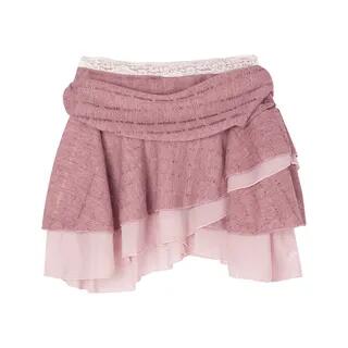 Lace Trim Ruffled Printed Crop Camisole Top / Mid Waist Mini A-Line Skirt Skirt - Mauve by Duwnie