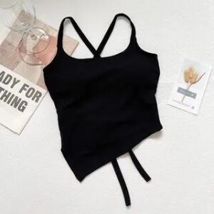 Plain Padded Tie Back Crop Camisole Top Black 258819504