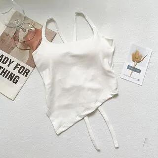 Plain Padded Tie Back Crop Camisole Top White by DIYI
