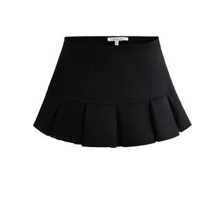Low Rise Plain Pleated Mini A-Line Skirt Black by Ulark