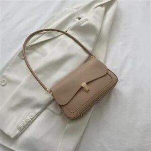 Faux Leather Flap Shoulder Bag Khaki 258820322