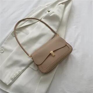 Faux Leather Flap Shoulder Bag Khaki by Maorong