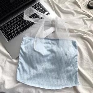 Mesh Bow Shirred Tube Top Blue 258820511