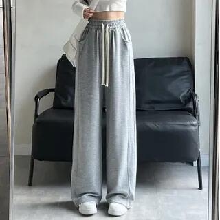 High Rise Wide Leg Plain Sweatpants Gray by evanesce