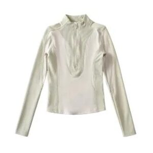 Long-Sleeve Mock Neck Plain Half Zip Panel Top Almond 258820755
