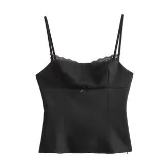 Scoop Neck Lace Trim Camisole Top Black by Angel Shine