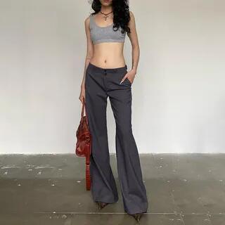 Low Rise Plain Flared Suit Pants Gray by Honet