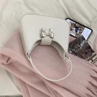 Top Handle Bow Faux Leather Sling Bag White by Letheroni