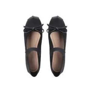 black almond-toe strap ballet flats
