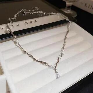Rhinestone Faux Pearl Alloy Bracelet / Choker X2770 - Choker - Silver by Sesori