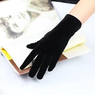 Plain Velvet Gloves Wrist Length - Black - 23cm by MSSBridal