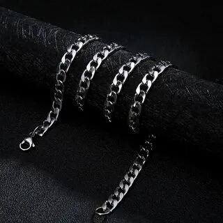 Unisex Silver-Tone Chain Necklace 7mm Width - Silver - 50cm | Lilafey by Lilafey