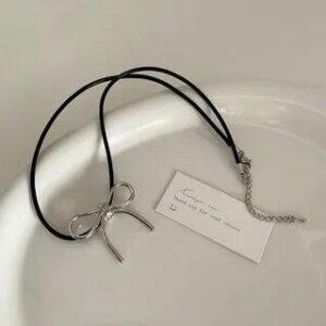 Bow Pendant Necklace Necklace - Faux Leather - Black | Panda Dama 258825592