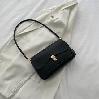 Faux Leather Flap Shoulder Bag Black | Maorong by Maorong
