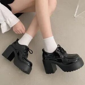 Plain Platform Chunky Heel Oxfords Glossy 258826388