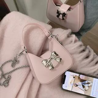 Top Handle Bow Faux Leather Sling Bag Pink by Letheroni