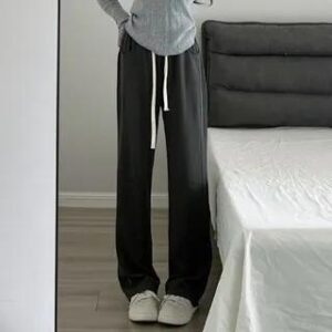 High Rise Wide Leg Plain Sweatpants Dark Gray 258826945