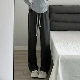 High Rise Wide Leg Plain Sweatpants Dark Gray by evanesce