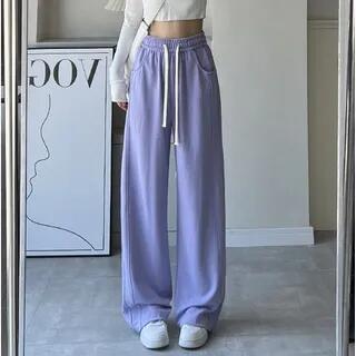High Rise Wide Leg Plain Sweatpants Purple by evanesce