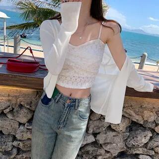 V-Neck Plain Cardigan White by Magimomo