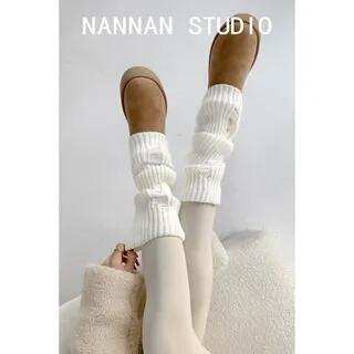Distressed Knit Leg Warmer White by Shira