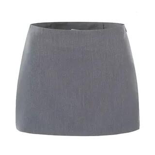 Cap-Sleeve Square Neck Plain Crop Top / Mini Pencil Skirt Skirt - Gray by Allinya