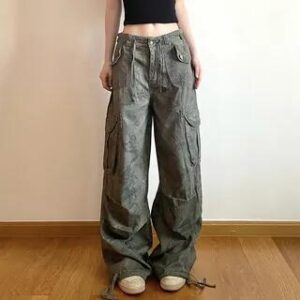 Low Rise Camo Print Wide Leg Cargo Pants Camouflage - Army Green 259181827