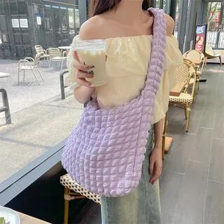 Plain Quilted Bubble Light Tote Bag Purple by Milha