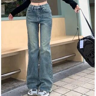 Mid Waist Washed Bootcut Jeans Blue by Rosesand