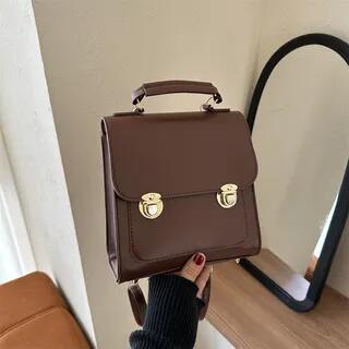 Flap Faux Leather Light Tote Bag Dark Brown by Maorong