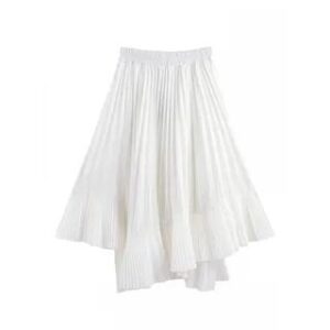 High Waist Asymmetrical Plain Accordion Pleat Midi A-Line Skirt White 259483660