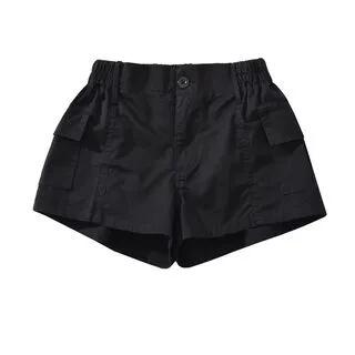 Mid Rise Plain Cargo Shorts Black by Hollahop