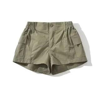 Mid Rise Plain Cargo Shorts Army Green by Hollahop