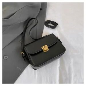 Faux Leather Flap Sling Bag Black 259835093