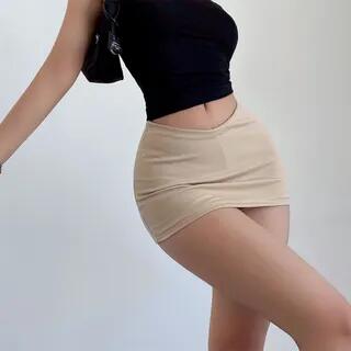 Low Rise Plain Mini Pencil Skirt Beige by Melon Juice