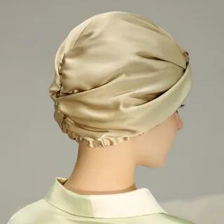 Plain Silk Sleep Bonnet (Various Designs) Double Layers - XMZ244 - Champagne by tuban