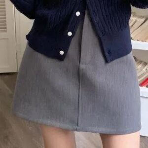 Short-Sleeve Crew Neck Plain Tee / High Rise Mini A-Line Skirt Skirt - Gray 260587790