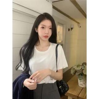Short-Sleeve Crew Neck Plain Tee / High Rise Mini A-Line Skirt T-Shirt - White by monroll