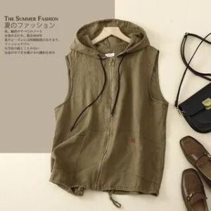 Hooded Plain Zip Vest Coffee 261080621