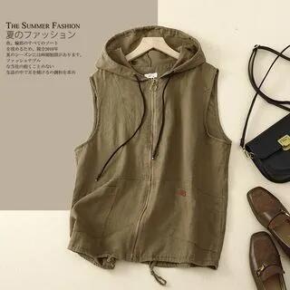 Hooded Plain Zip Vest Coffee by Lewwe
