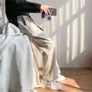 Lightweight Straight-Cut Dress Pants Light Khaki by Lorencho