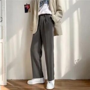 Lightweight Straight-Cut Dress Pants Gray 261080624