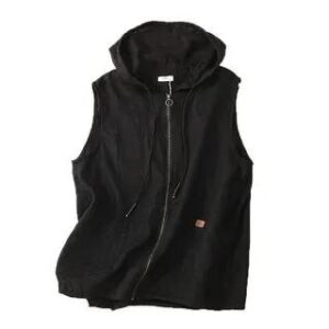 Hooded Plain Zip Vest Black 261080636