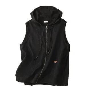 Hooded Plain Zip Vest Black by Lewwe