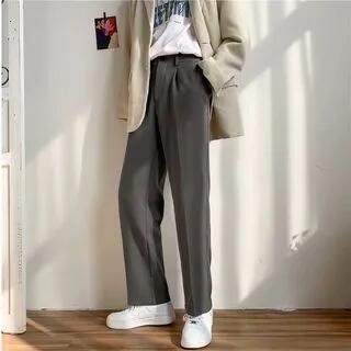 Lightweight Straight-Cut Dress Pants Gray by Lorencho