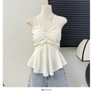 V-Neck Peplum Halter Top Almond 261287548