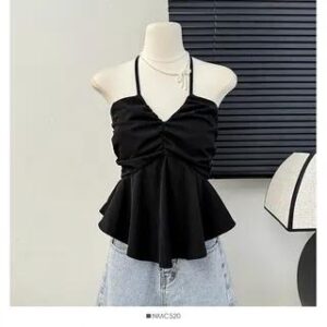 V-Neck Peplum Halter Top Black 261287663