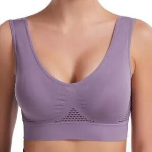 Plain Perforated Shirred Sports Bra Ash Purple 261360534